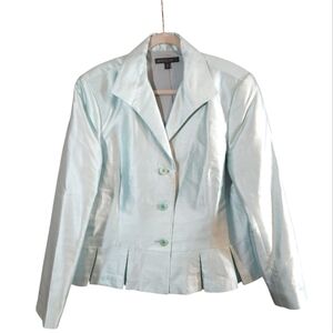 Lafayette 148 Silk Blend Pleated Peplum Hem Blazer Quiet Luxury Women's 18 NWT